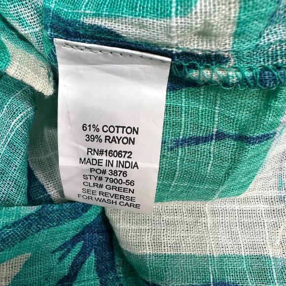 Blue Island Button Up Shirt Sz L Teal Tropical Leaf Hi Low Long Sleeve Cover Up - Picture 7 of 8